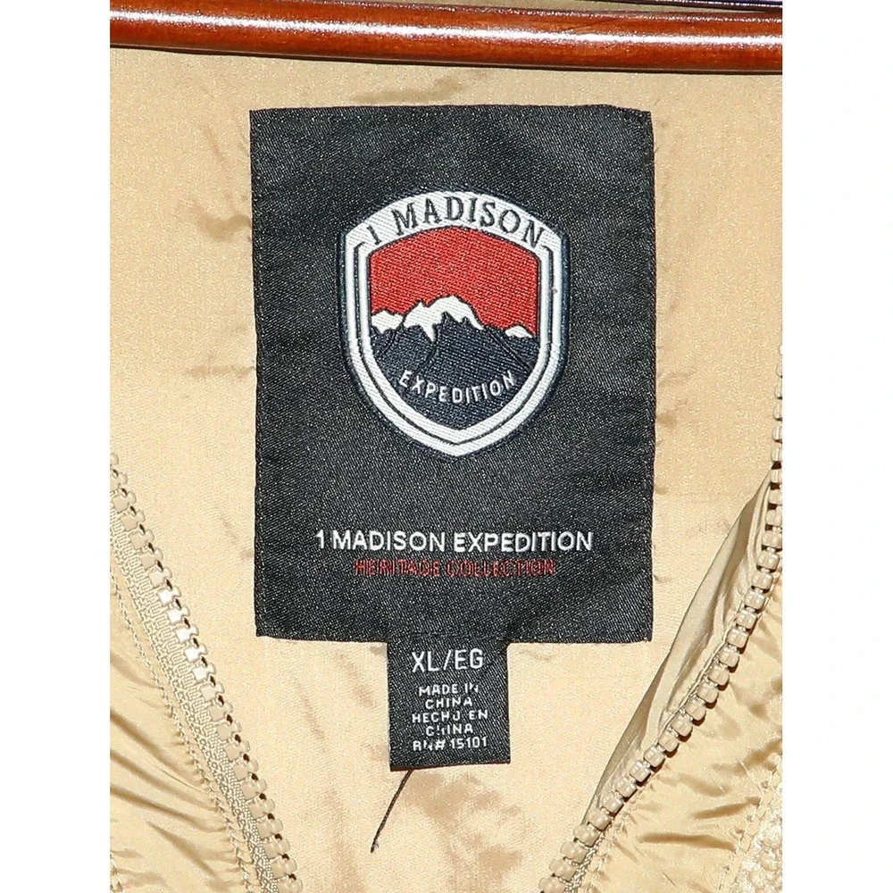 1 Madison Expedition Sherpa Jacket, Full Zip, Hood, Beige, Size XL - Picture 3 of 3